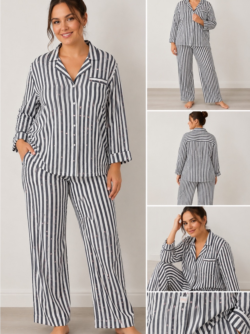 Only Vertical Stripe Two-Piece Pajama Set - Black & White